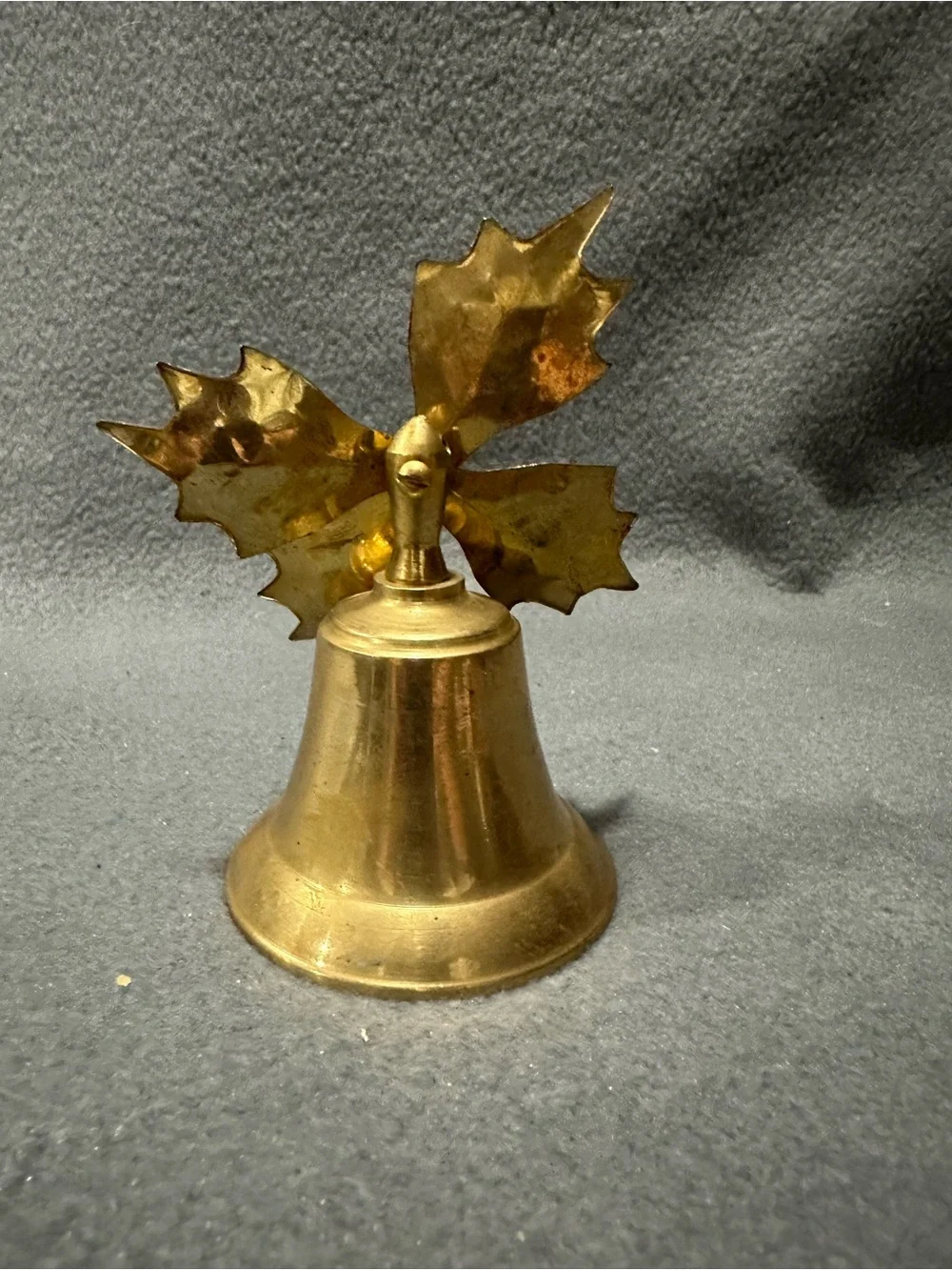 Brass Holiday Bell with Holly Leaf Accent